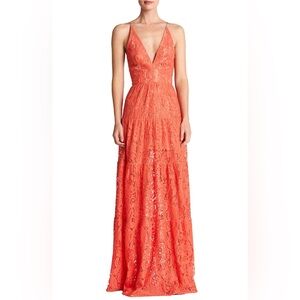Dress the Population Coral Lace Maxi Dress